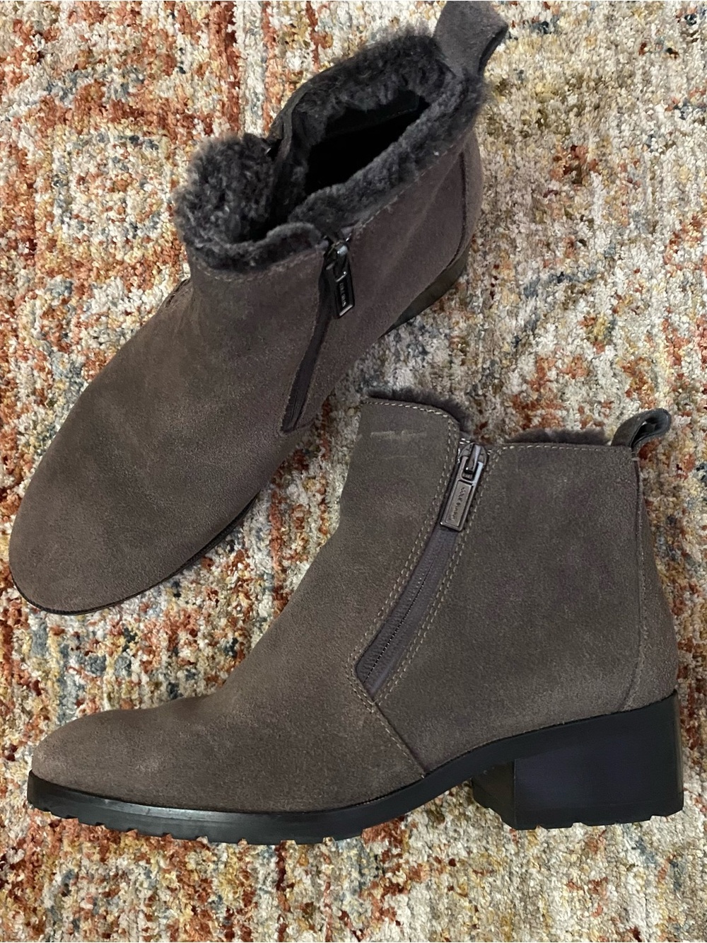 Cole Haan Dark Gray Suede Sheep Fur Boots